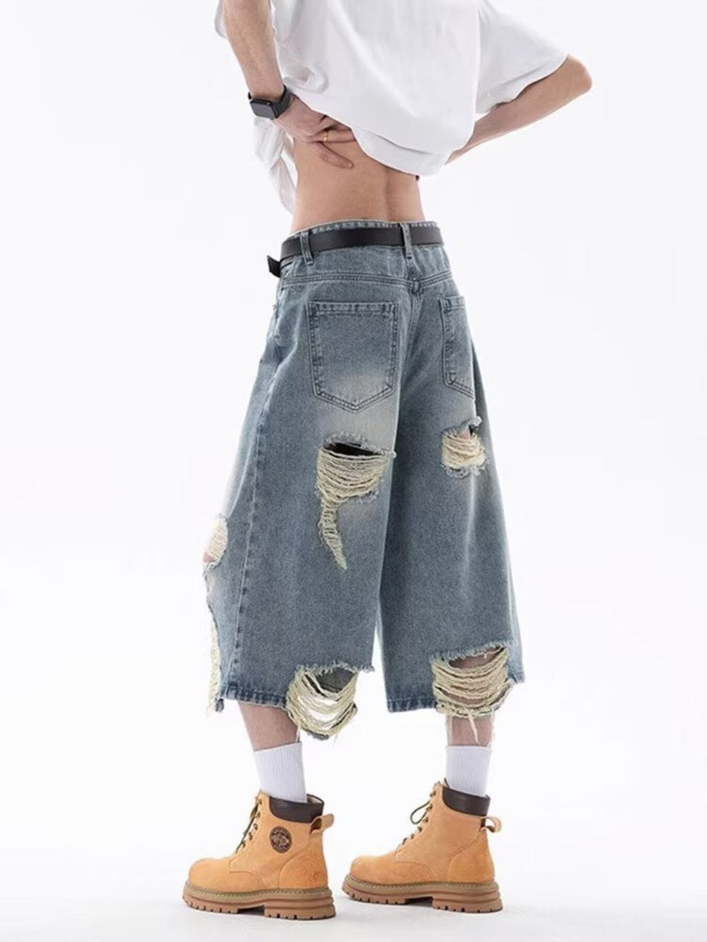 Men's Full Size Ripped Wide Leg Denim Shorts Plus Size