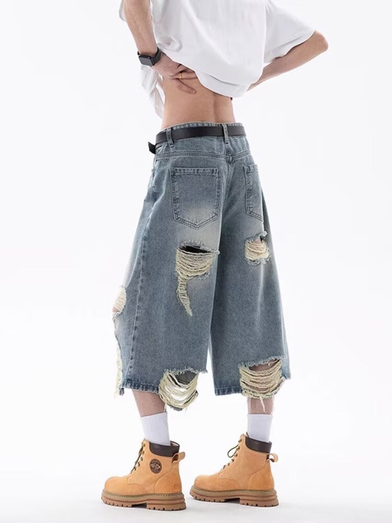 Men's Full Size Ripped Wide Leg Denim Shorts Plus Size