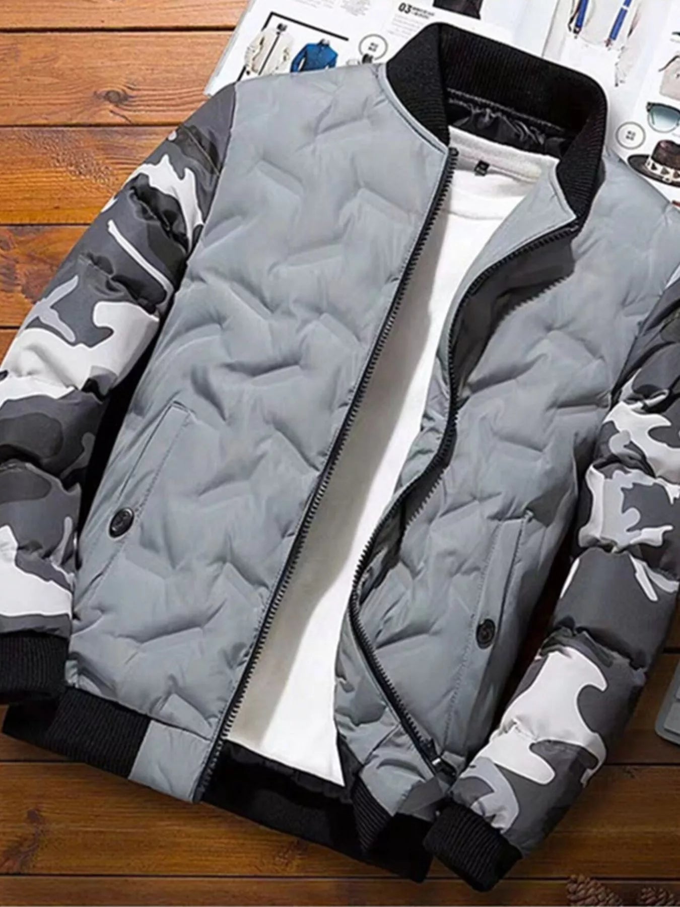 Men's Full Size Camouflage Padded Bomber Jacket Plus Size
