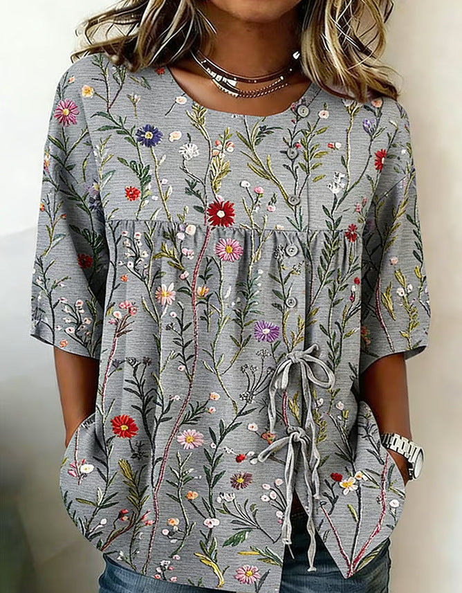 Women's Floral 3D Print Top – Loose Fit Elegant Casual S to 3XL