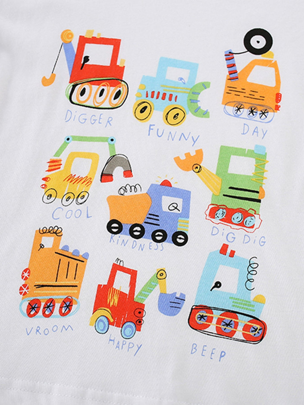 Children's Cartoon Construction Vehicle Crew Neck T-Shirt