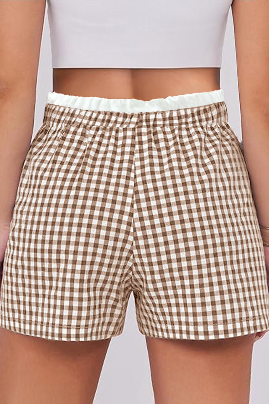 Khaki Contrast Trim Plaid Print Plus Size Shorts