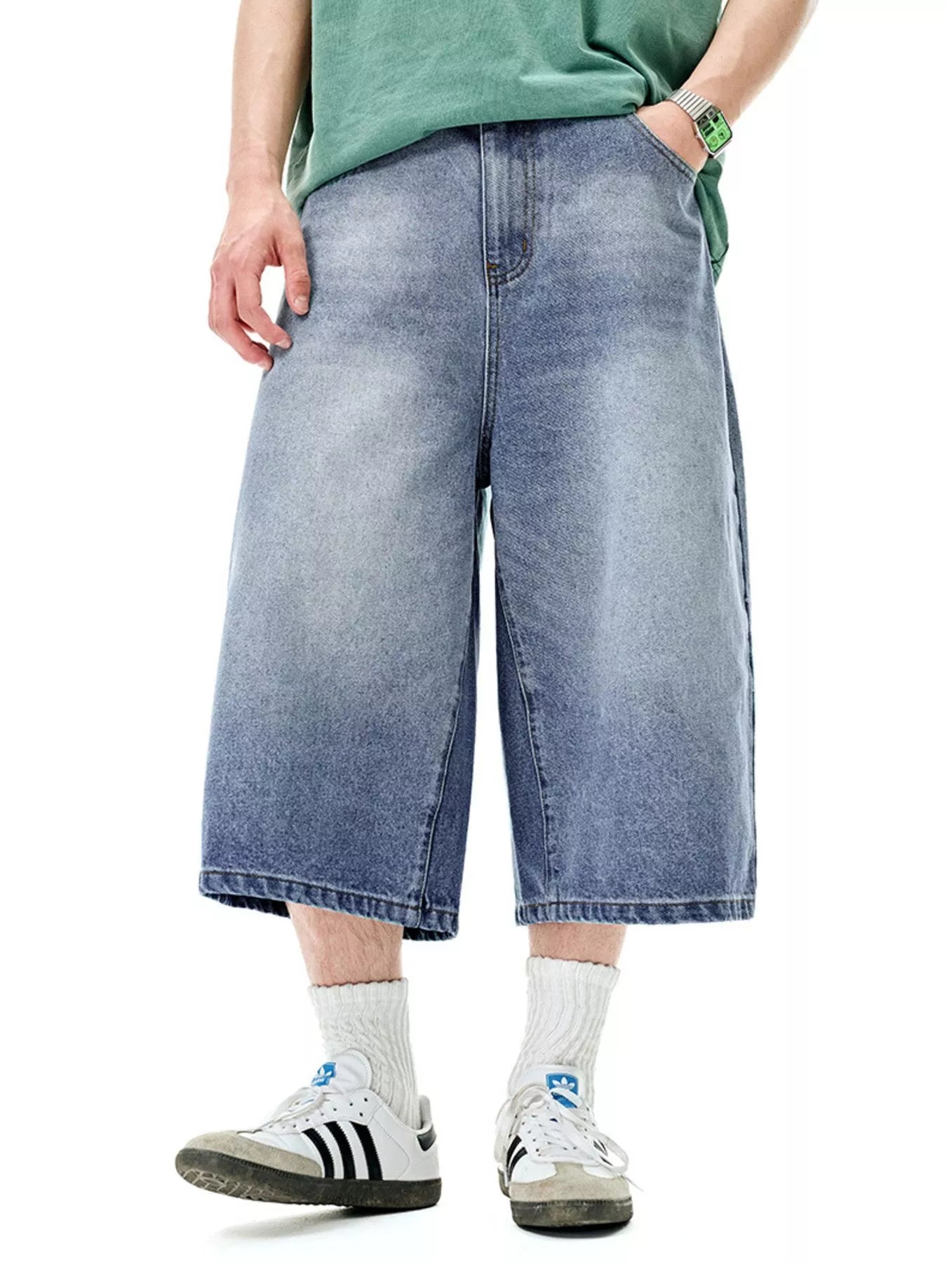Men's Wide Leg Denim Shorts