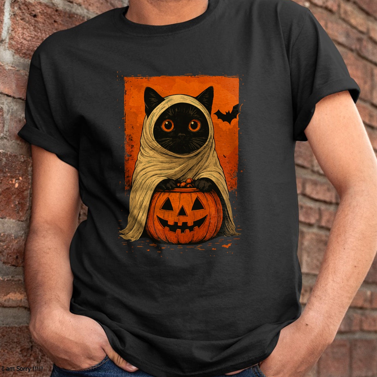 Funny Vintage Black Cat Halloween Pumpkin Spooky Ghost Women T-Shirt - Halloween Unisex T-Shirt/Hoodie - NGHL00