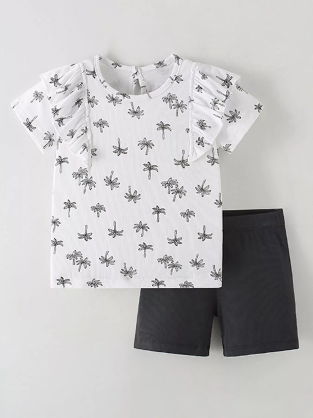 Children's Tropical Print Ruffle Sleeve Top & Shorts Set