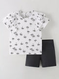Children's Tropical Print Ruffle Sleeve Top & Shorts Set