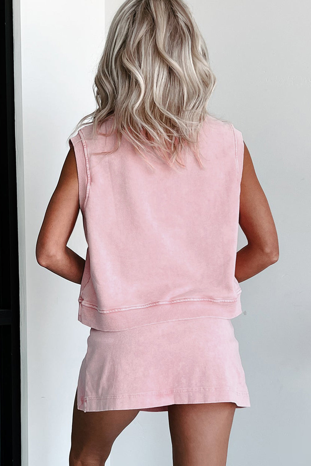 Mint Green Mineral Wash Sleeveless Top and Split Skort Set