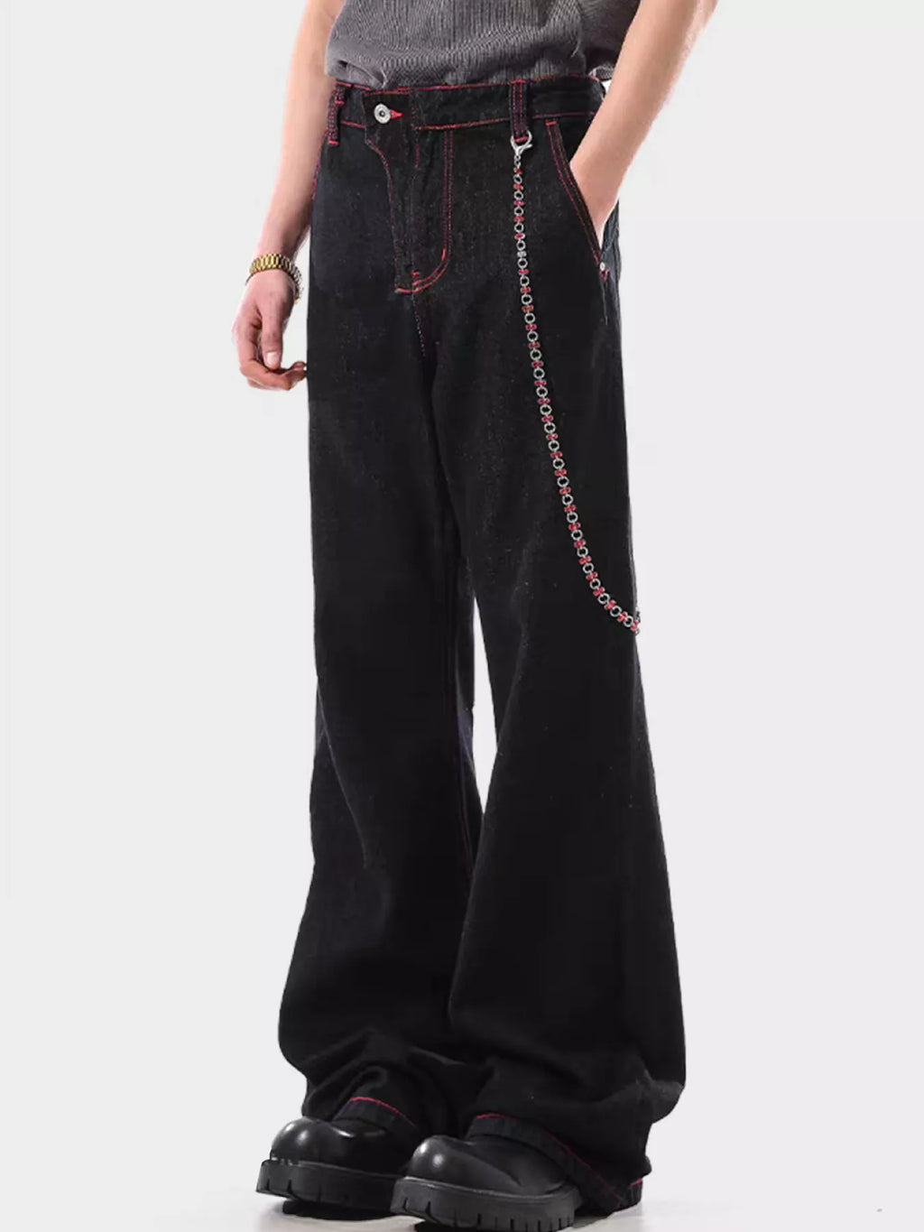Men's Wide Leg Wash Jeans