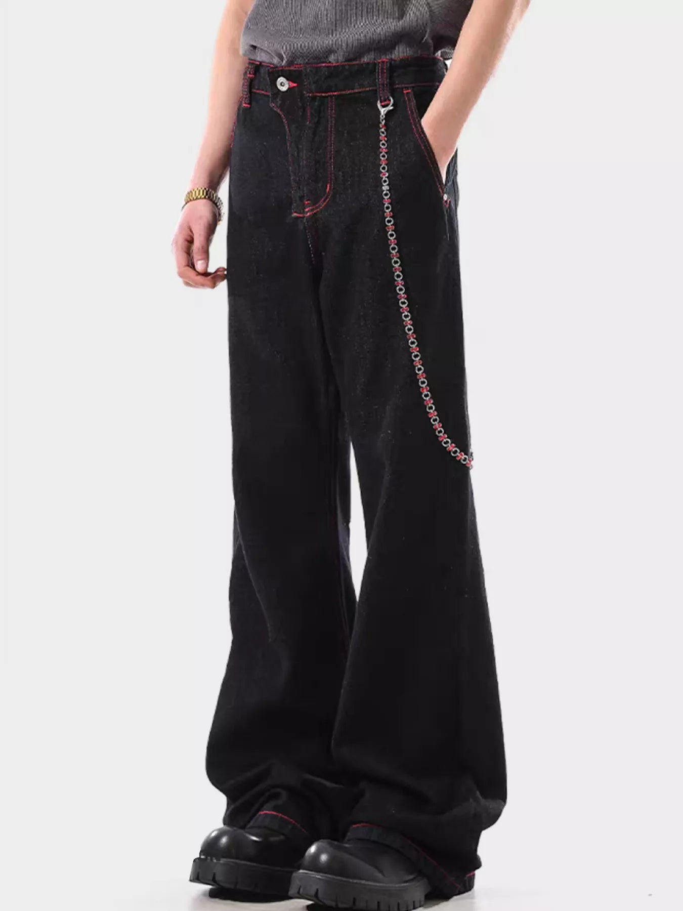 Men's Wide Leg Wash Jeans
