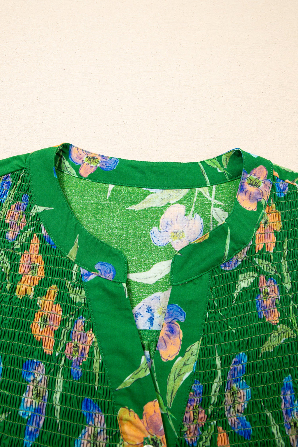 Green Plus Size Ruffled Short Sleeve Floral Top