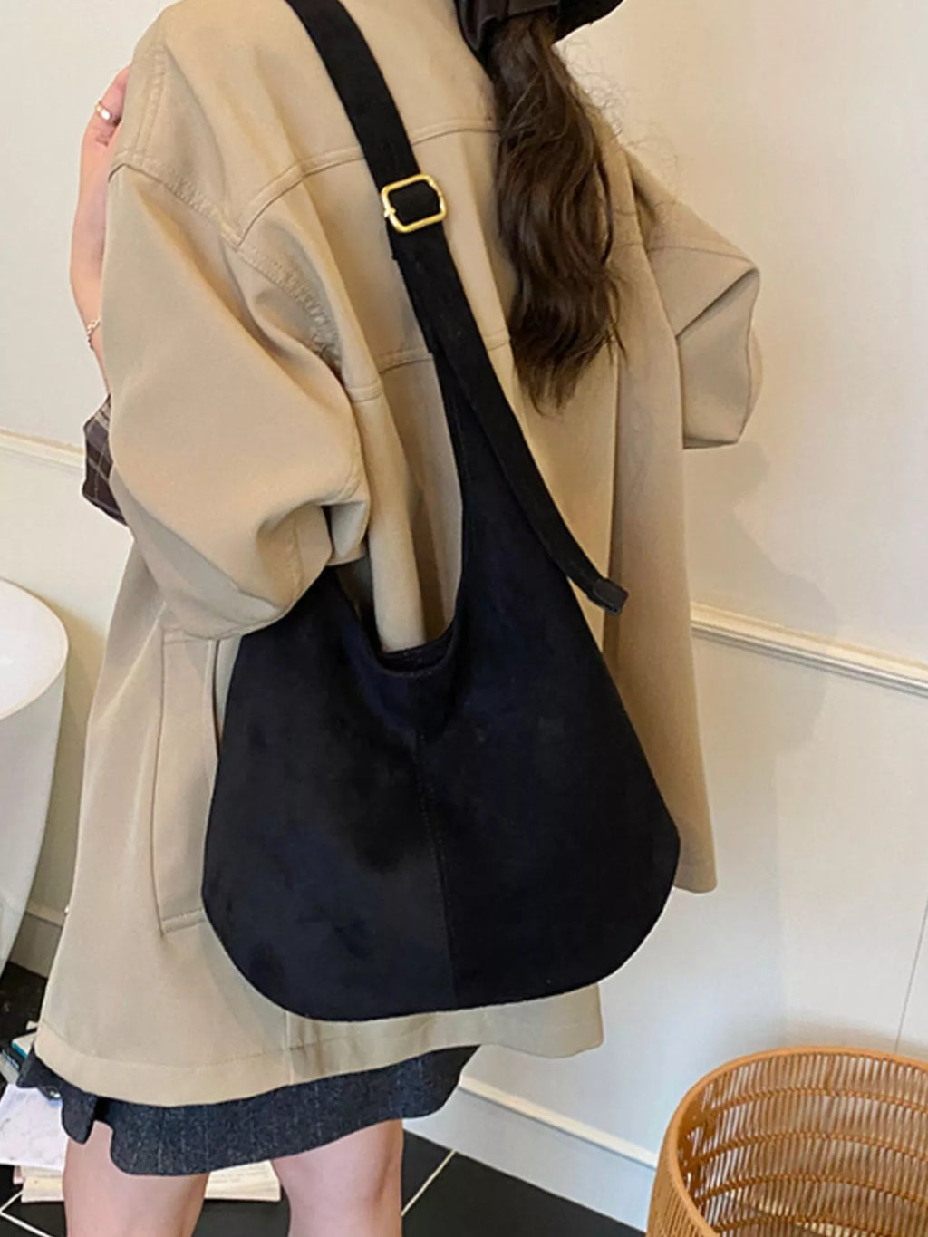 Suede Hobo Shoulder Bag