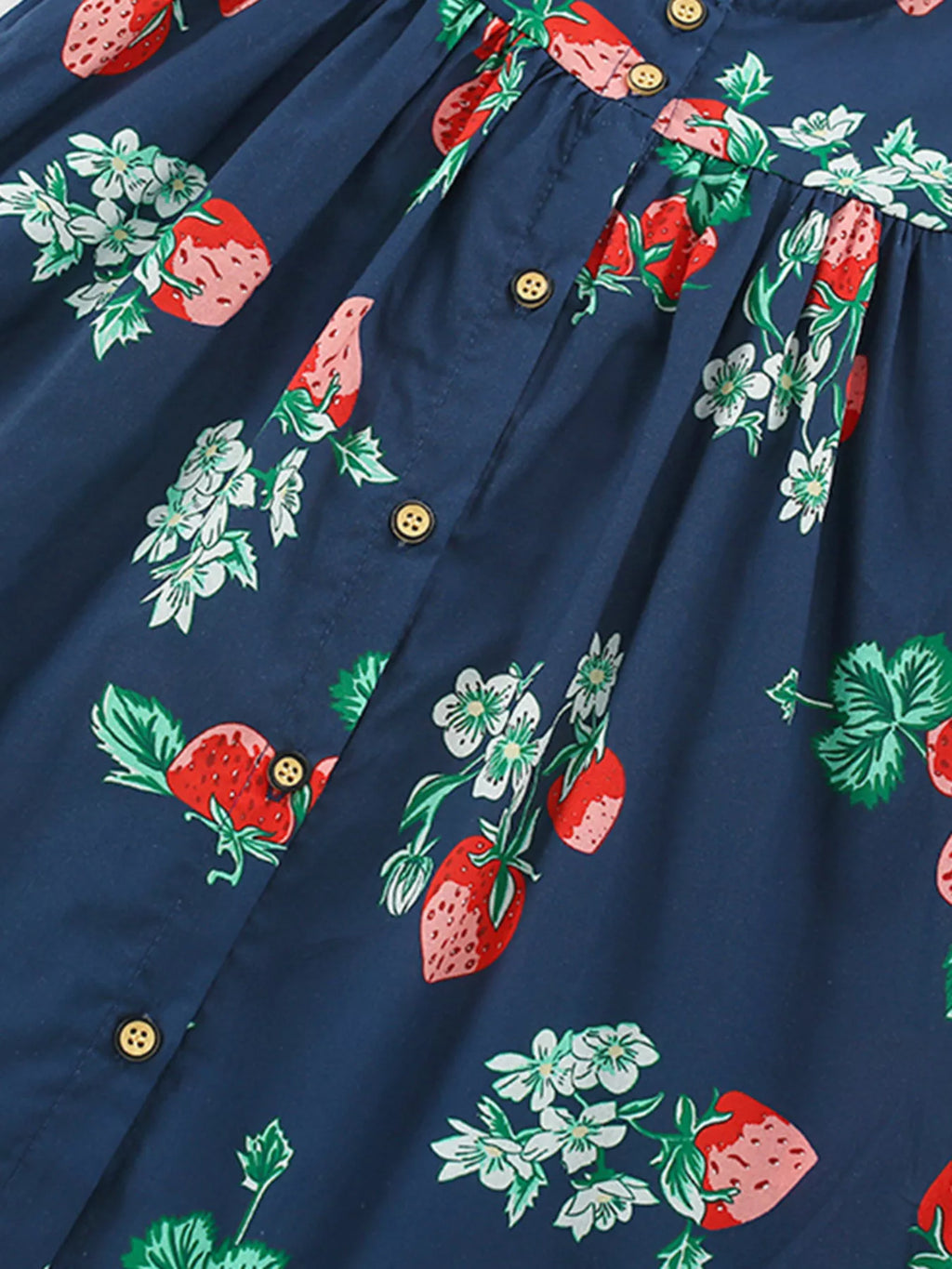 Children's Strawberry Print Ruffle Sleeve Button-Down Dress