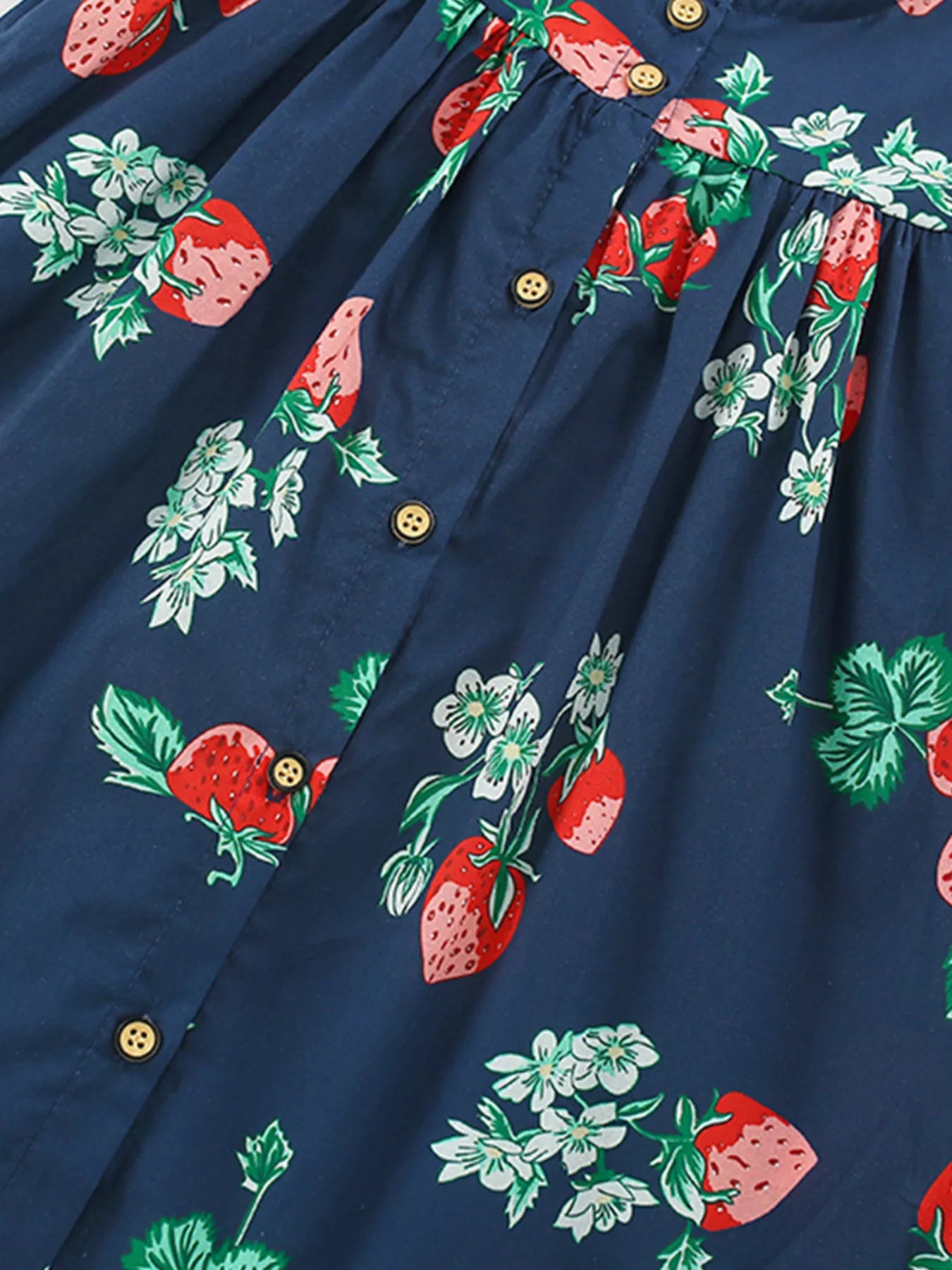 Children's Strawberry Print Ruffle Sleeve Button-Down Dress