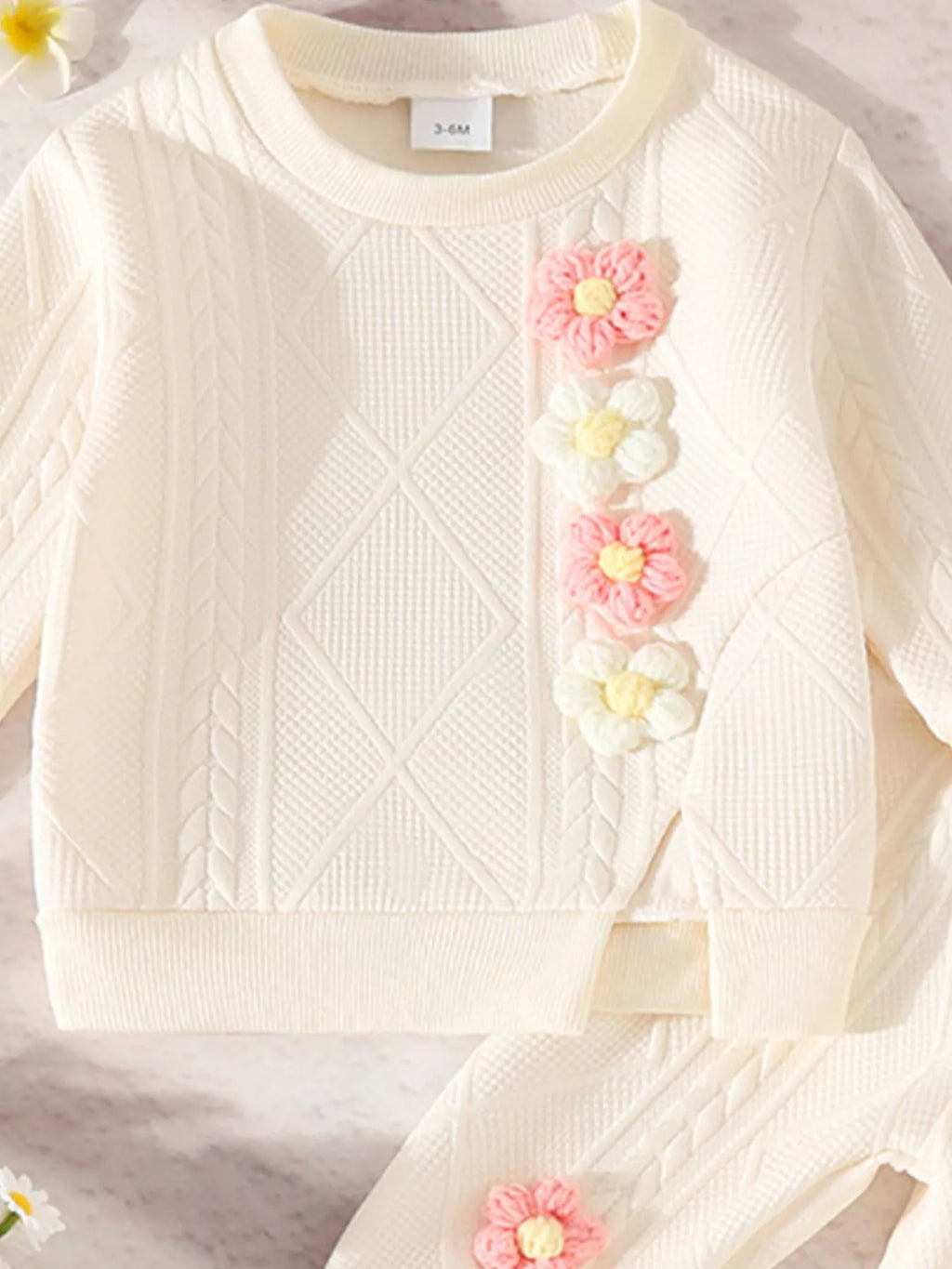 Children's Textured Flower Top and Pants Set