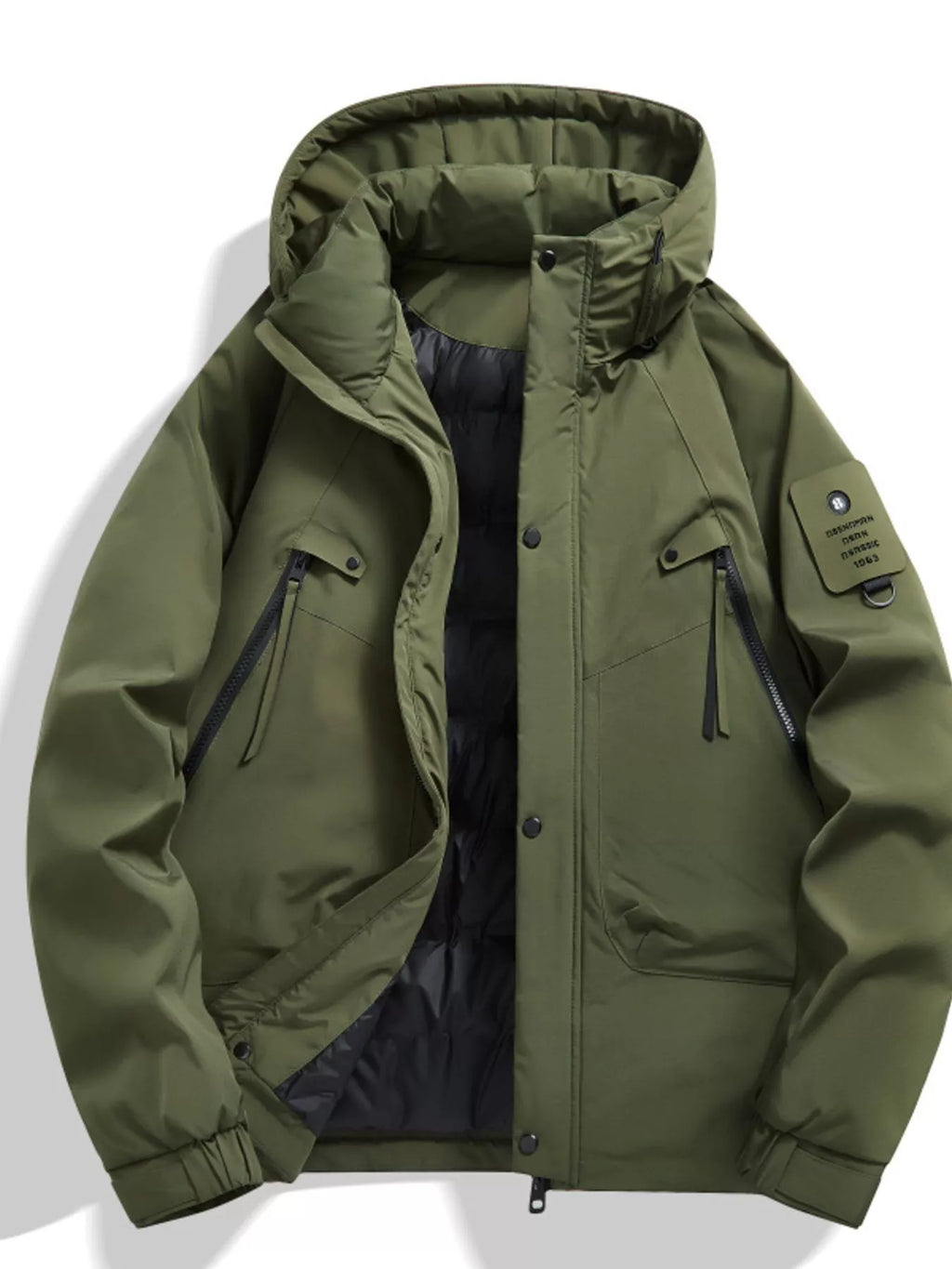 Men's Plus Size Hooded Snap Down Jacket