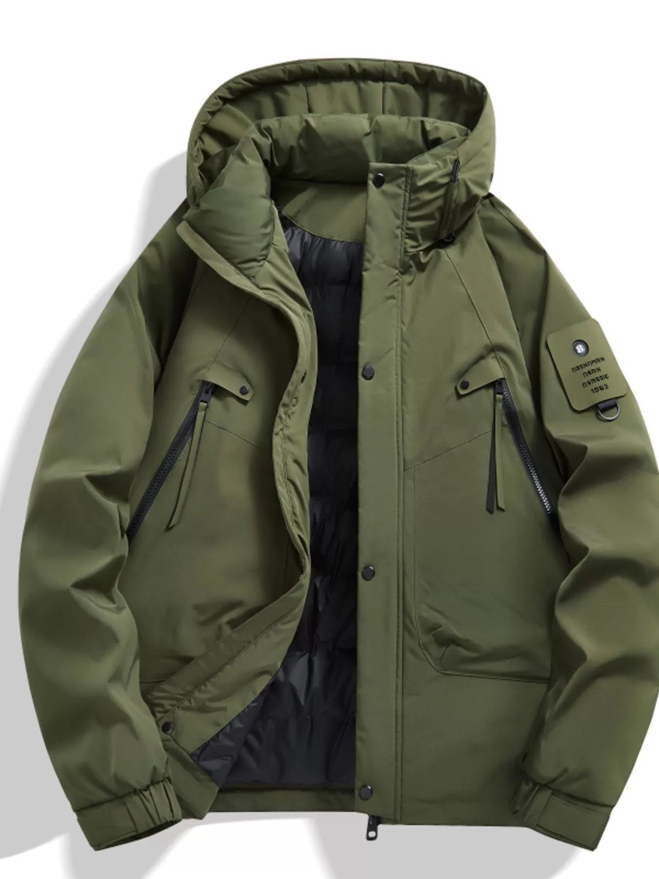 Men's Plus Size Hooded Snap Down Jacket