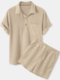 Men's Full Size Button Detail Short Sleeve Top and Shorts Set Plus Size