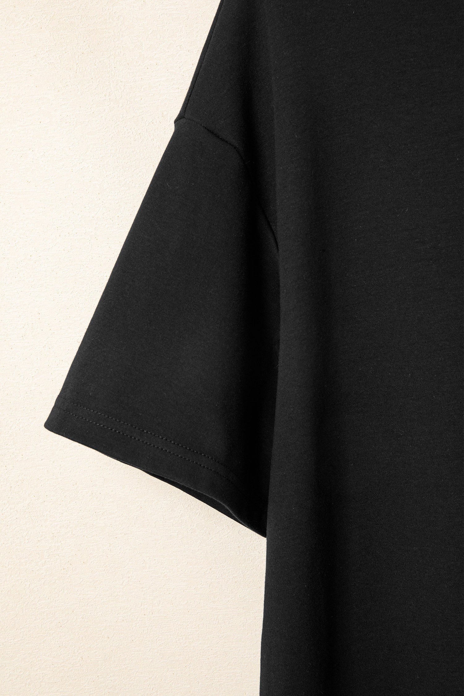 Black Solid Color High Neck Oversize Tee