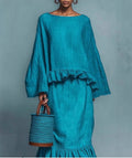 Women's Long Sleeve Top & Irregular Hem Skirt Set | Elegant Solid Color 2-Piece in 4 Colors