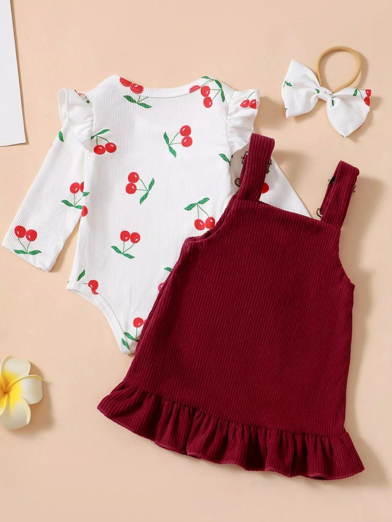 Children's Cherry Print Bodysuit and Corduroy Dress Set