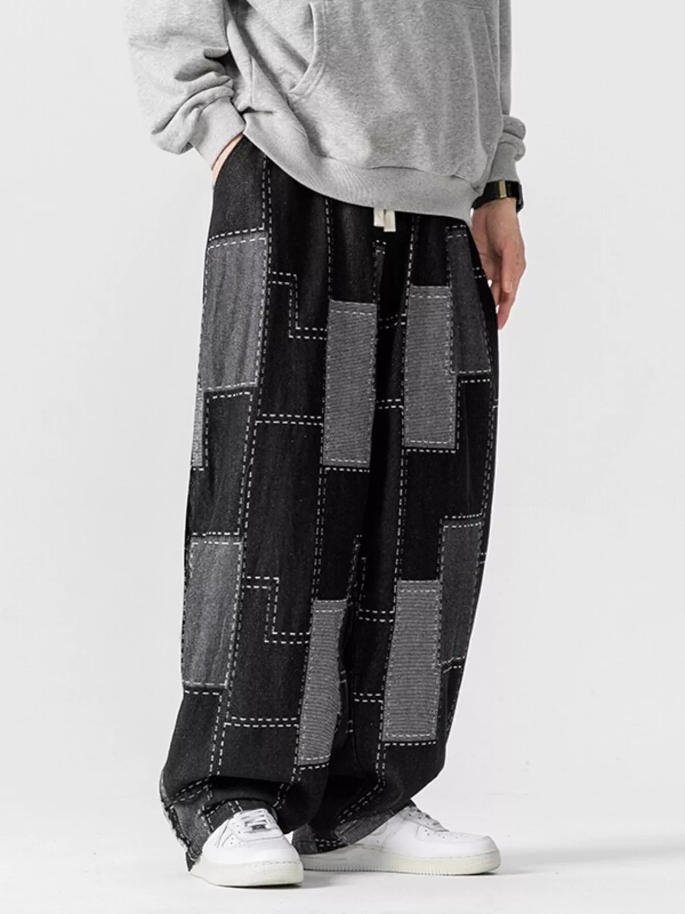 Men's Plus Size Patchwork Wide Leg Jeans