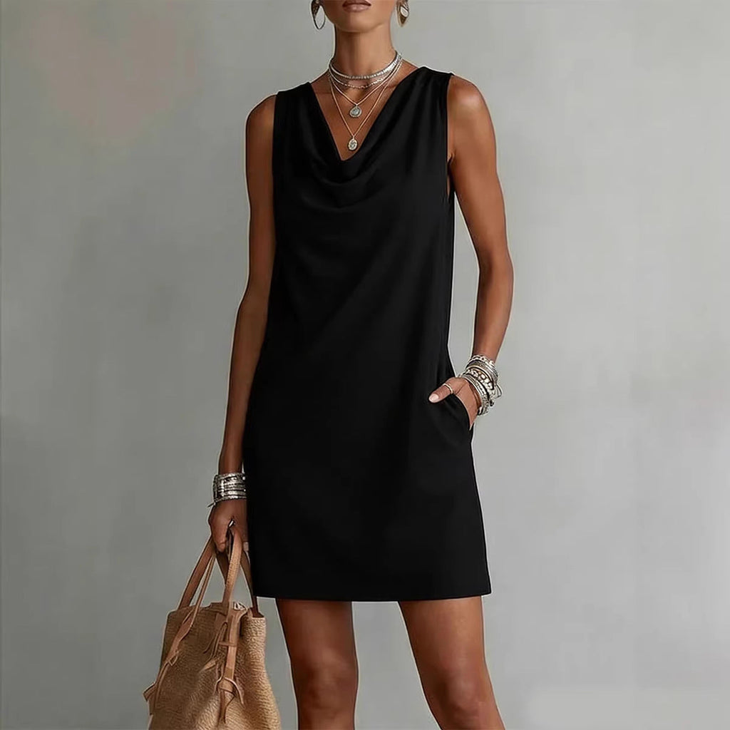 Women's Off-Shoulder Sleeveless Dress – Casual Midi Dress