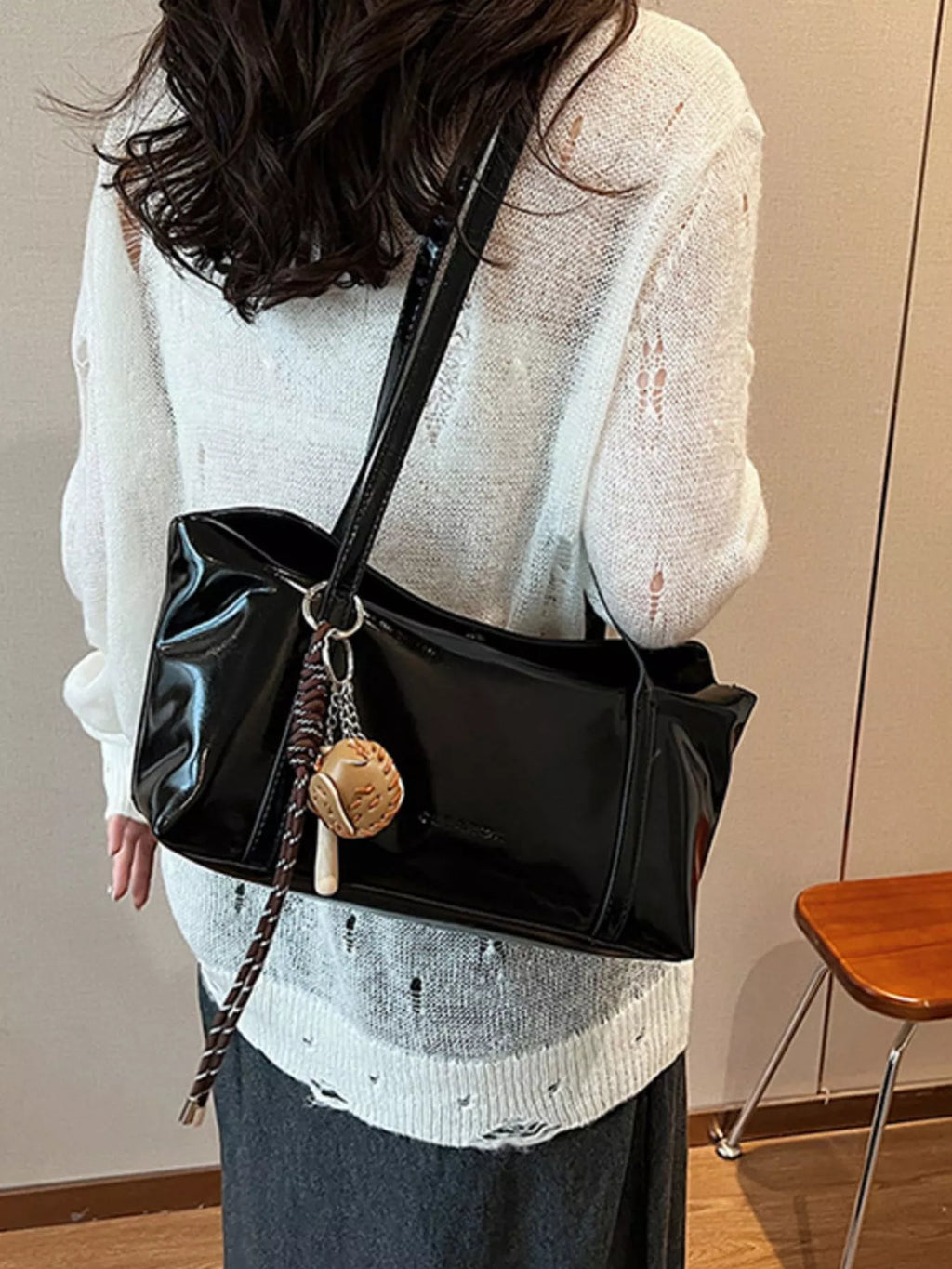 Solid Color Leather Shoulder Bag