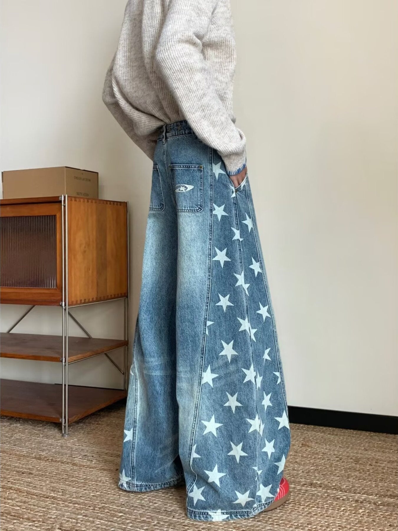 Men's Full Size Star Print Wide Leg Jeans Plus Size