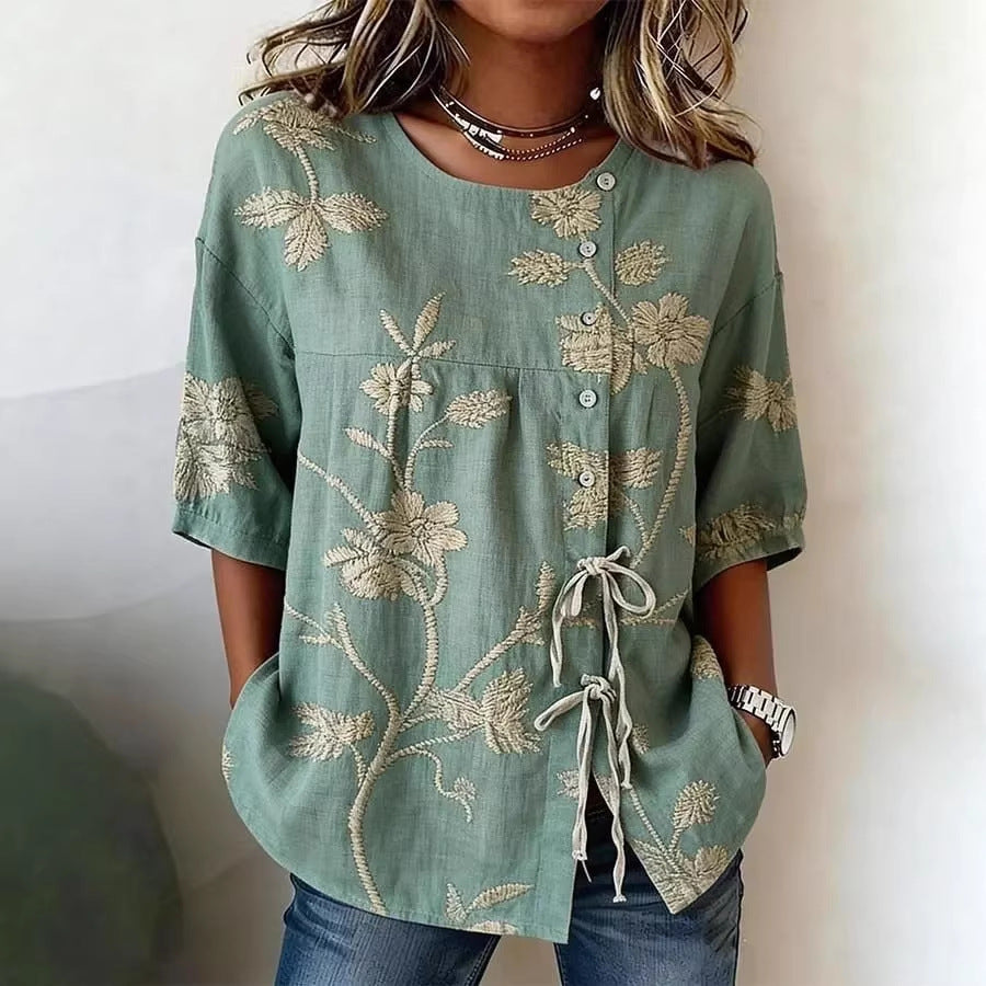 Women's Floral 3D Print Top – Loose Fit Elegant Casual S to 3XL