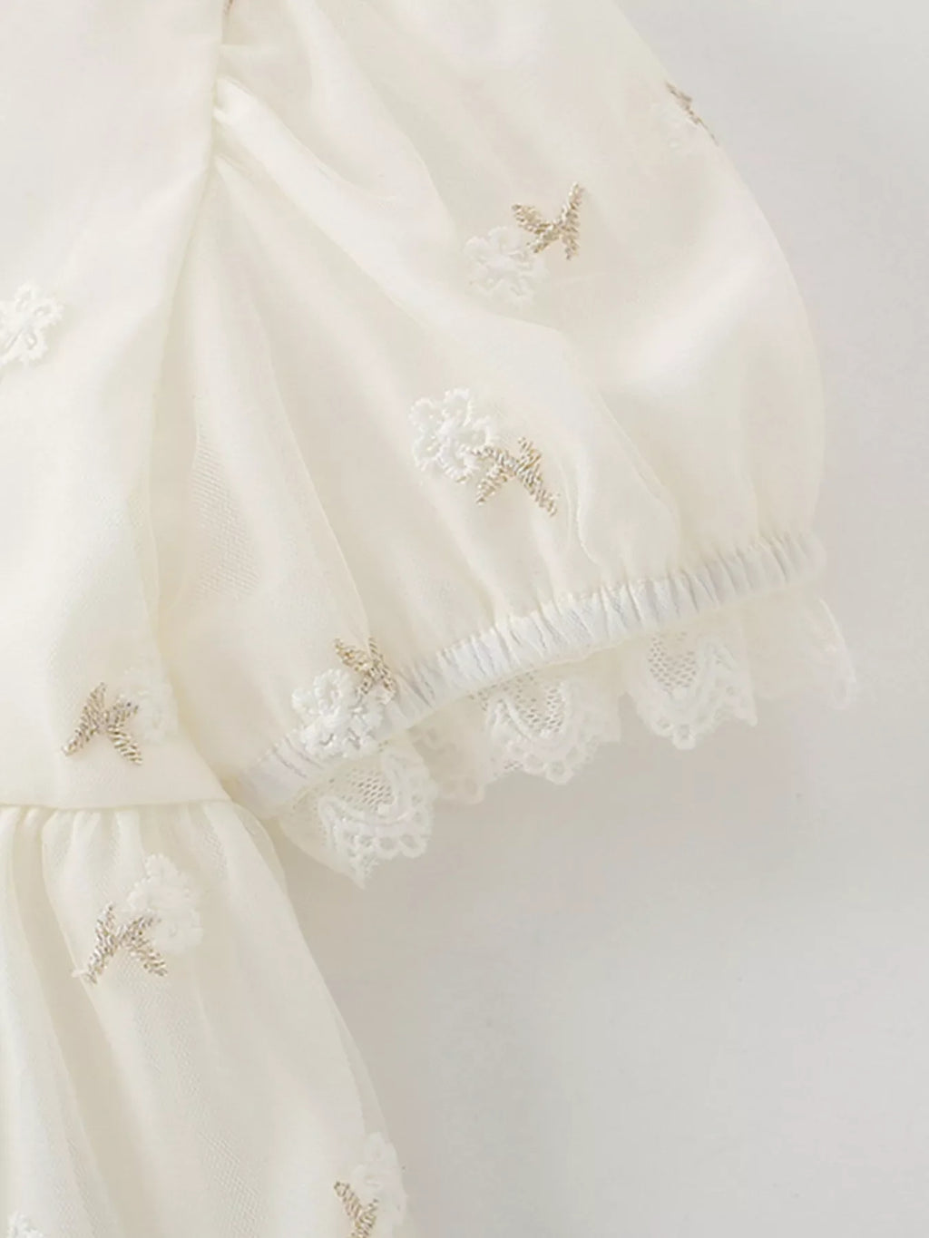 Children's Embroidered Floral Tulle Dress with Lace Detail