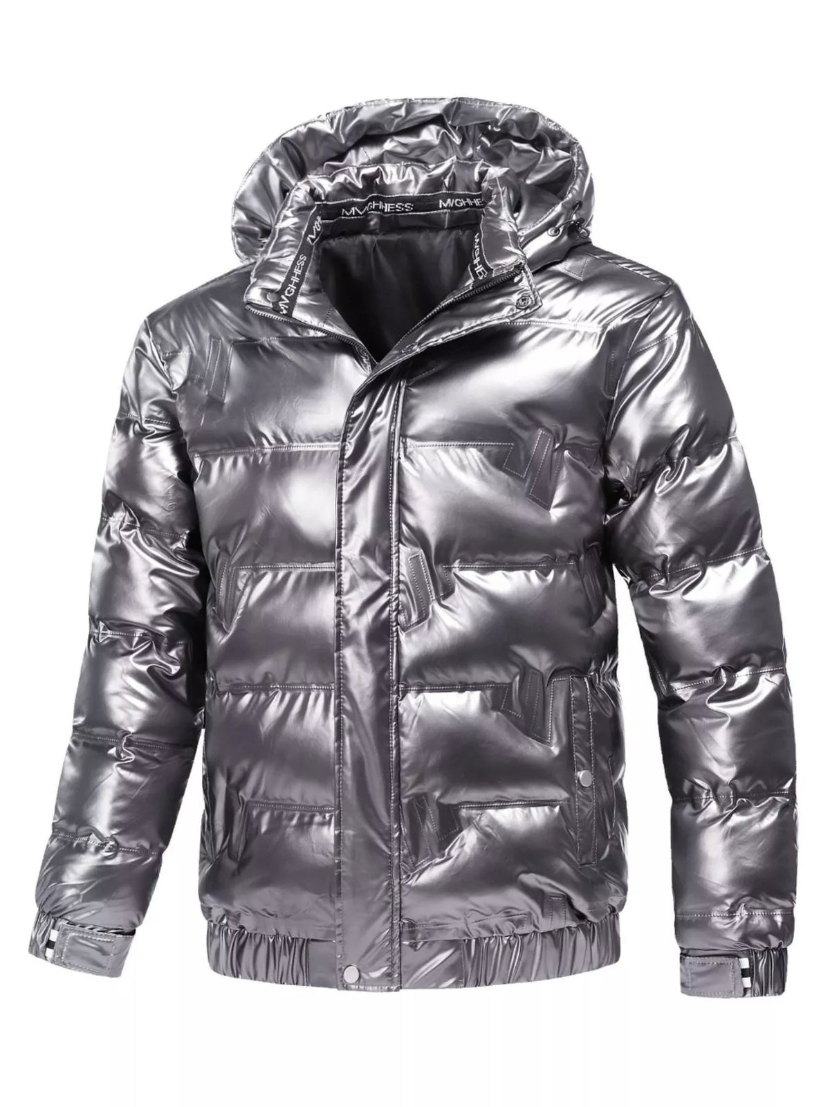 Men's Plus Size Zip Up Puffer Jacket with Hood