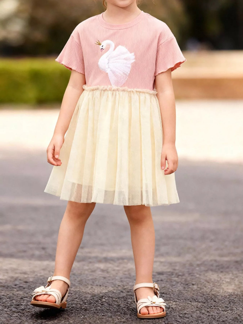 Children's Swan Short Sleeve Tulle Dress