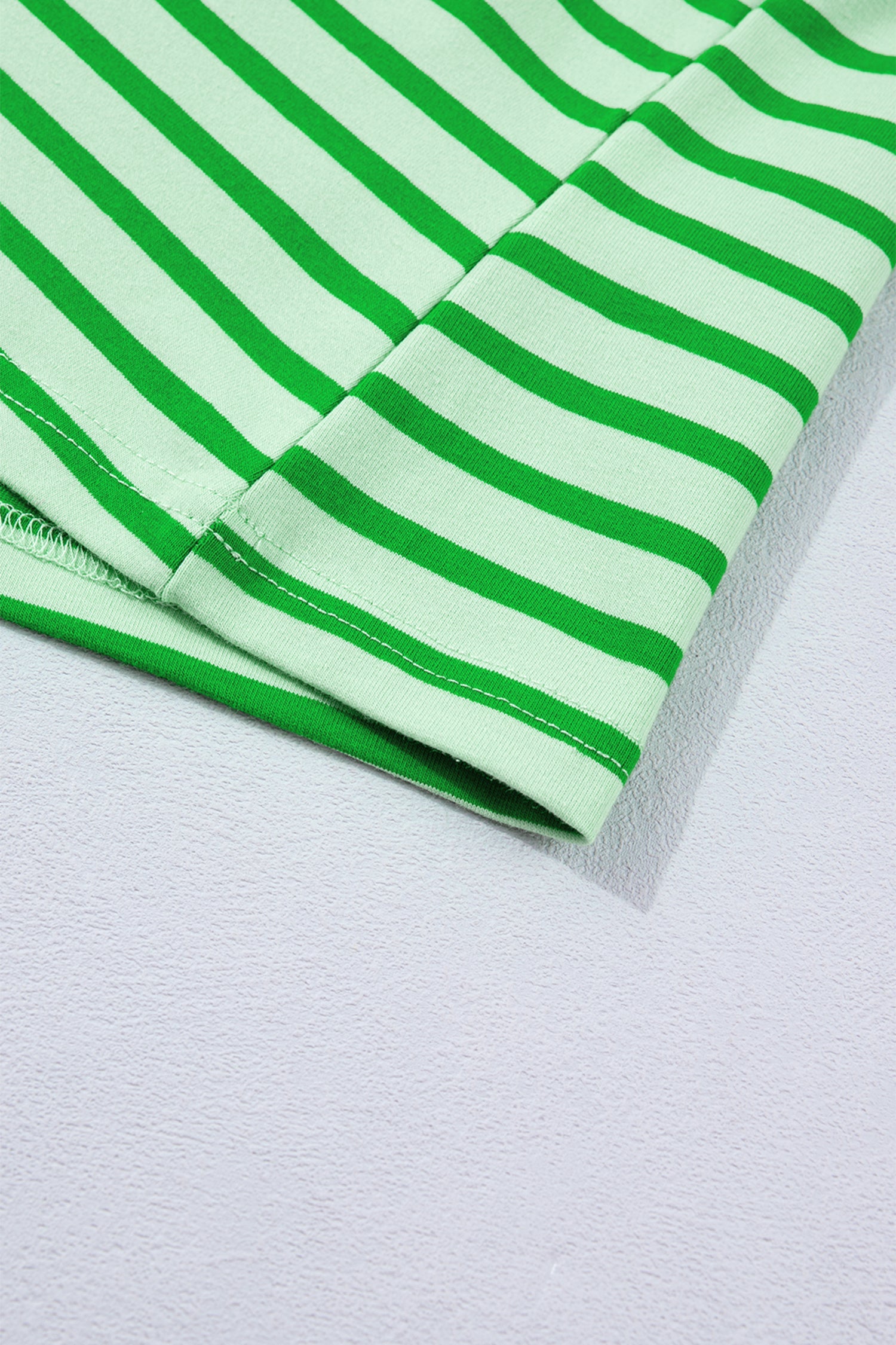 Green Stripe Scalloped Trim Round Neck T Shirt