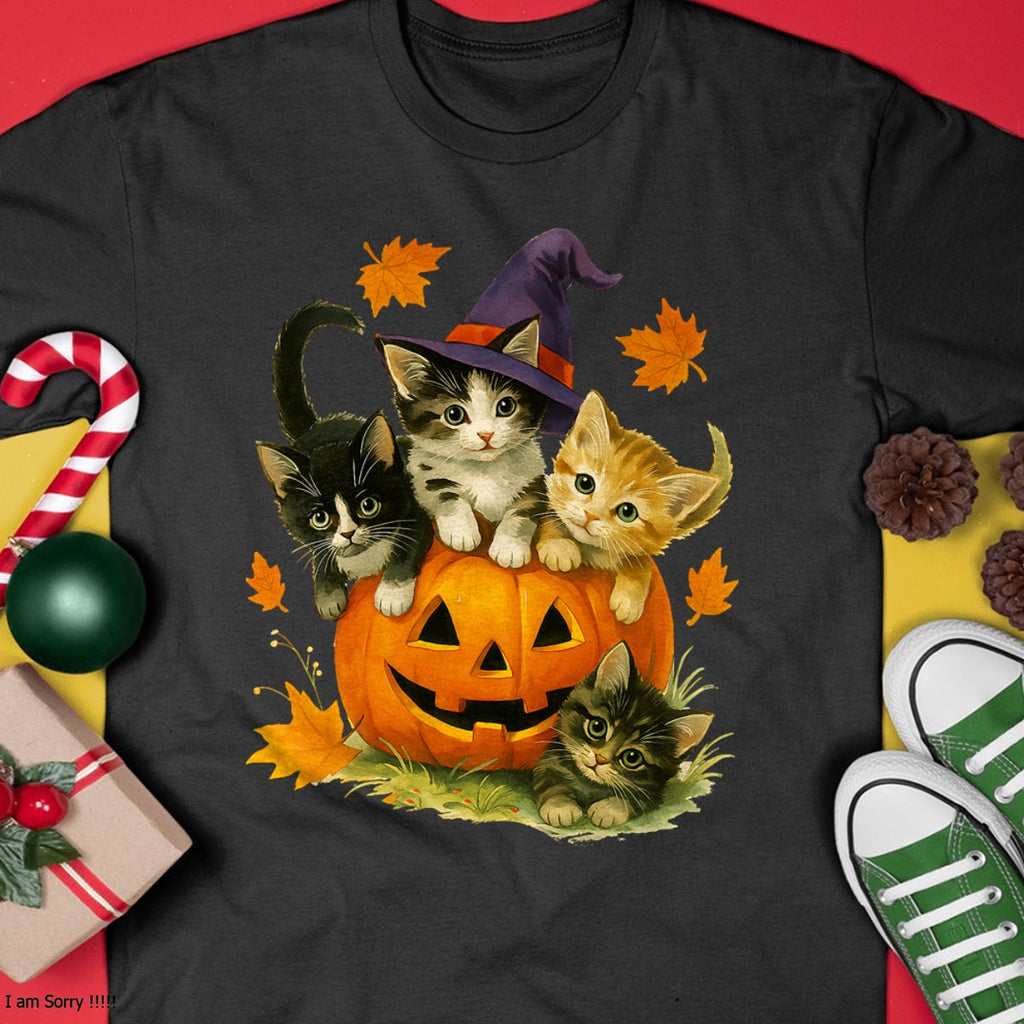 Cute Cat Pumpkin Halloween Spooky Season Vintage T-Shirt - Halloween Unisex T-Shirt/Hoodie - NGHL00