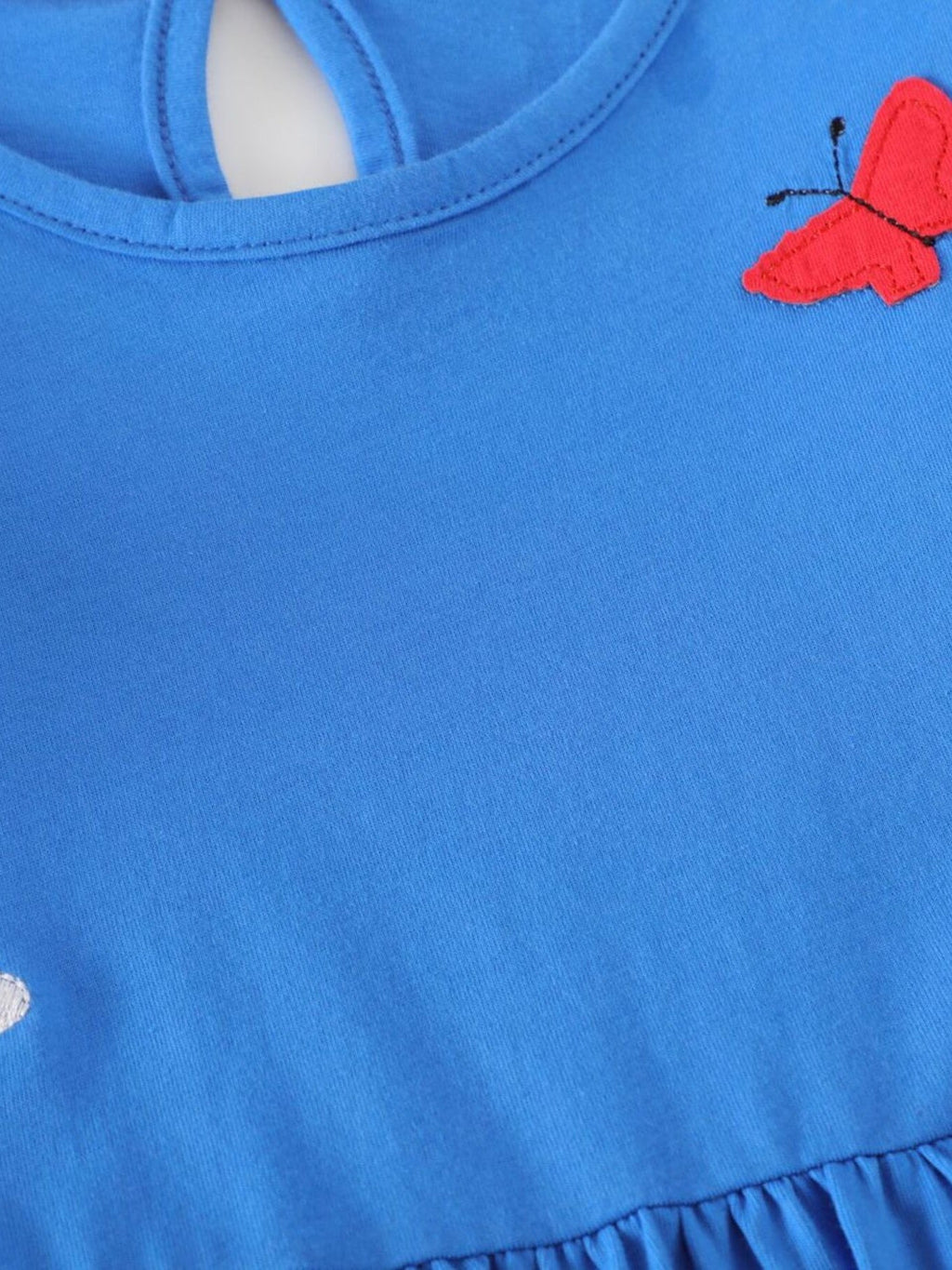 Children's Bird Applique Pocket Ruffle Sleeve Dress