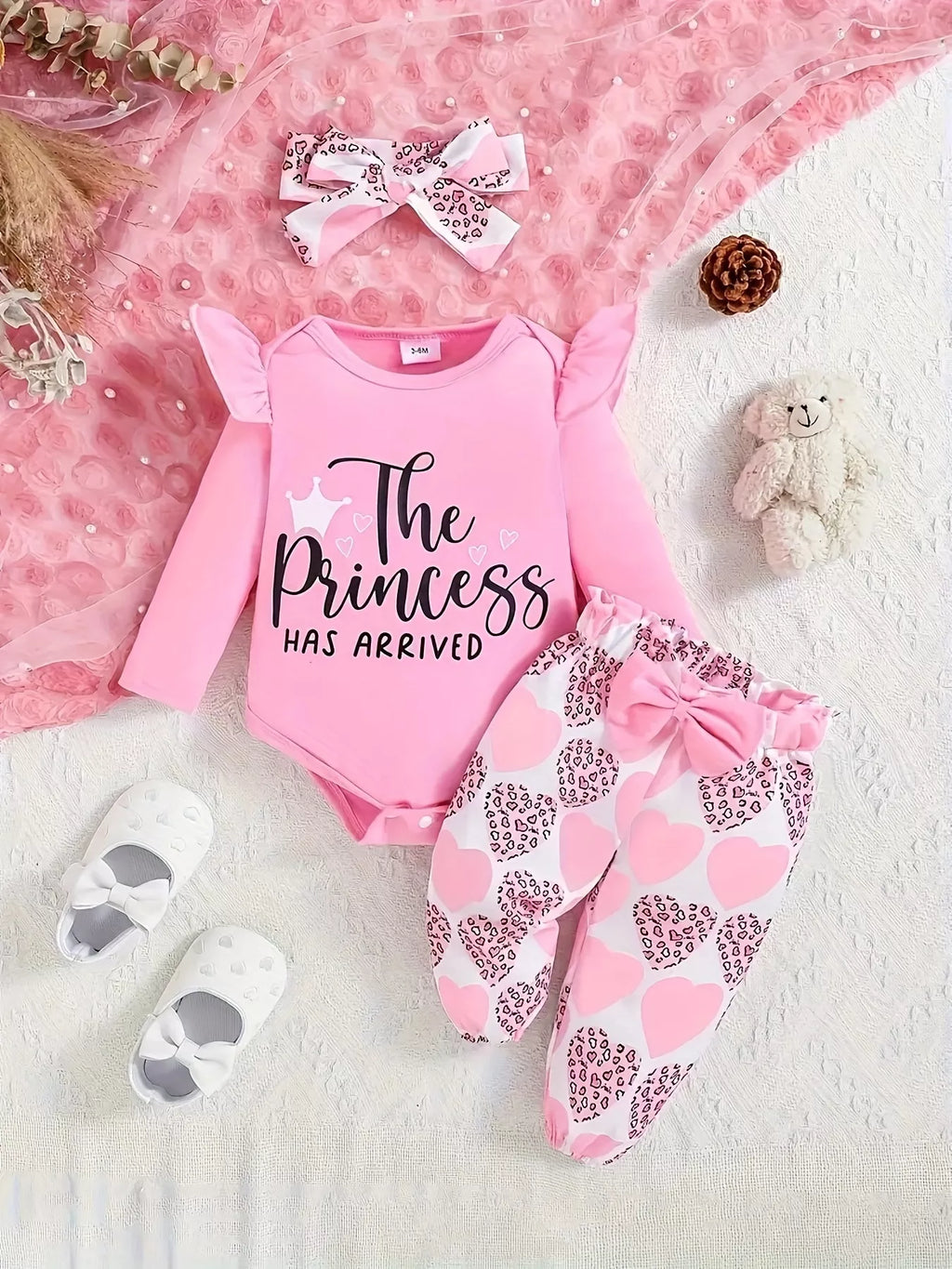 Children's Graphic Ruffled Top and Pants Set with Headband