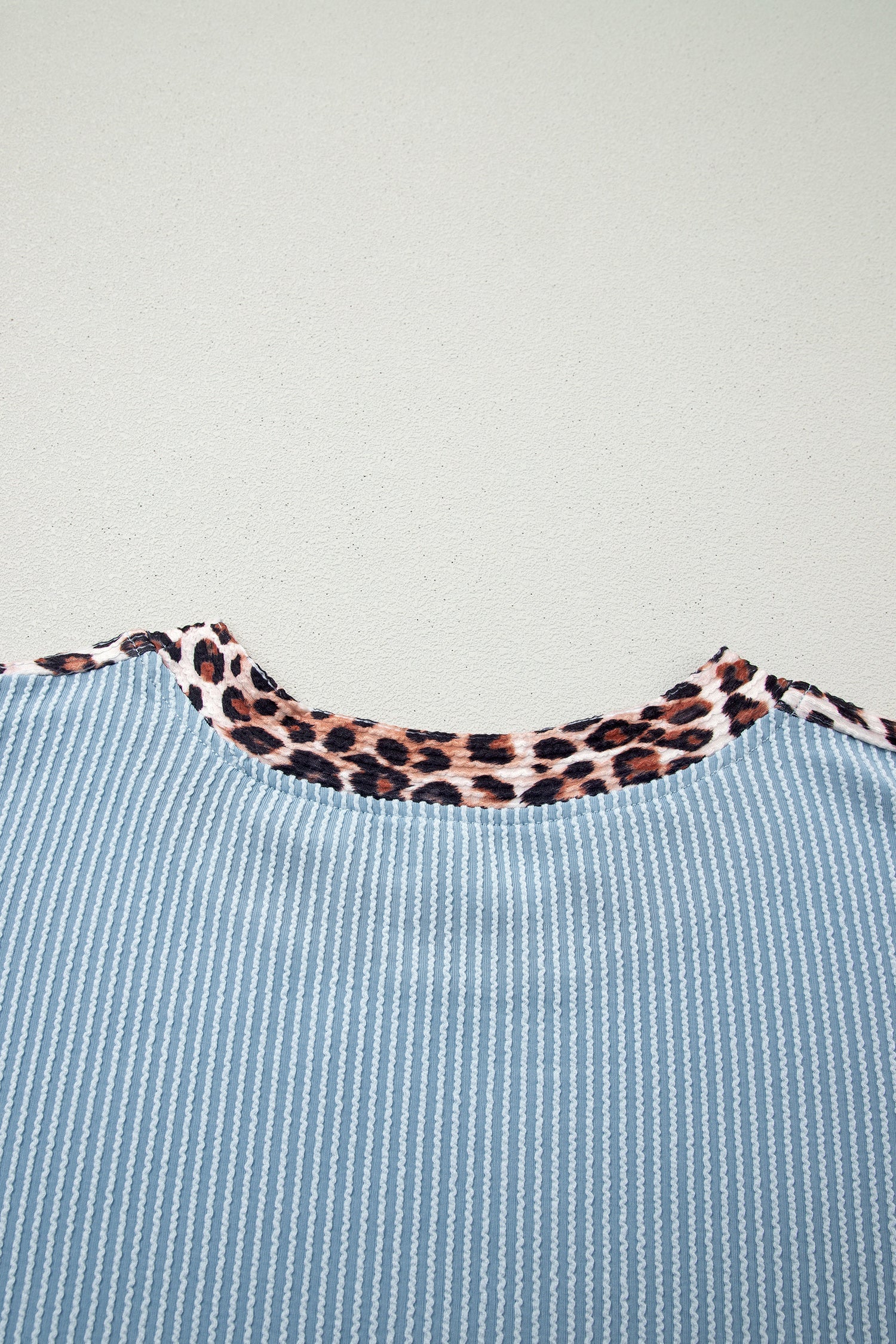 Sky Blue Leopard Trim Twist Ribbed Short Set