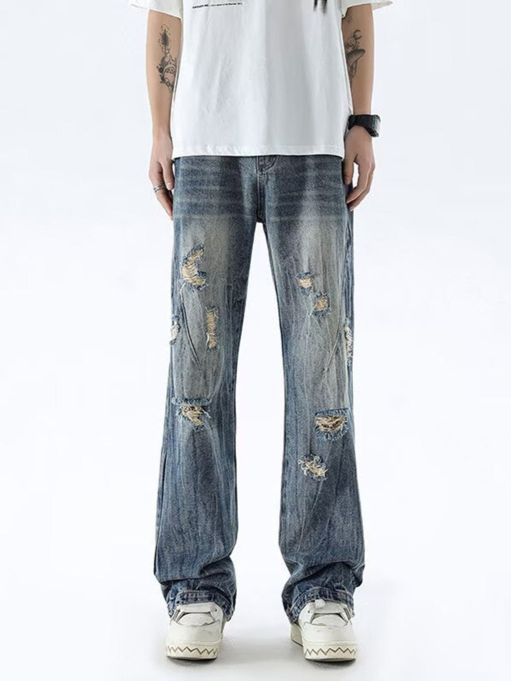 Men's Full Size Distressed Wide Leg Jeans Plus Size