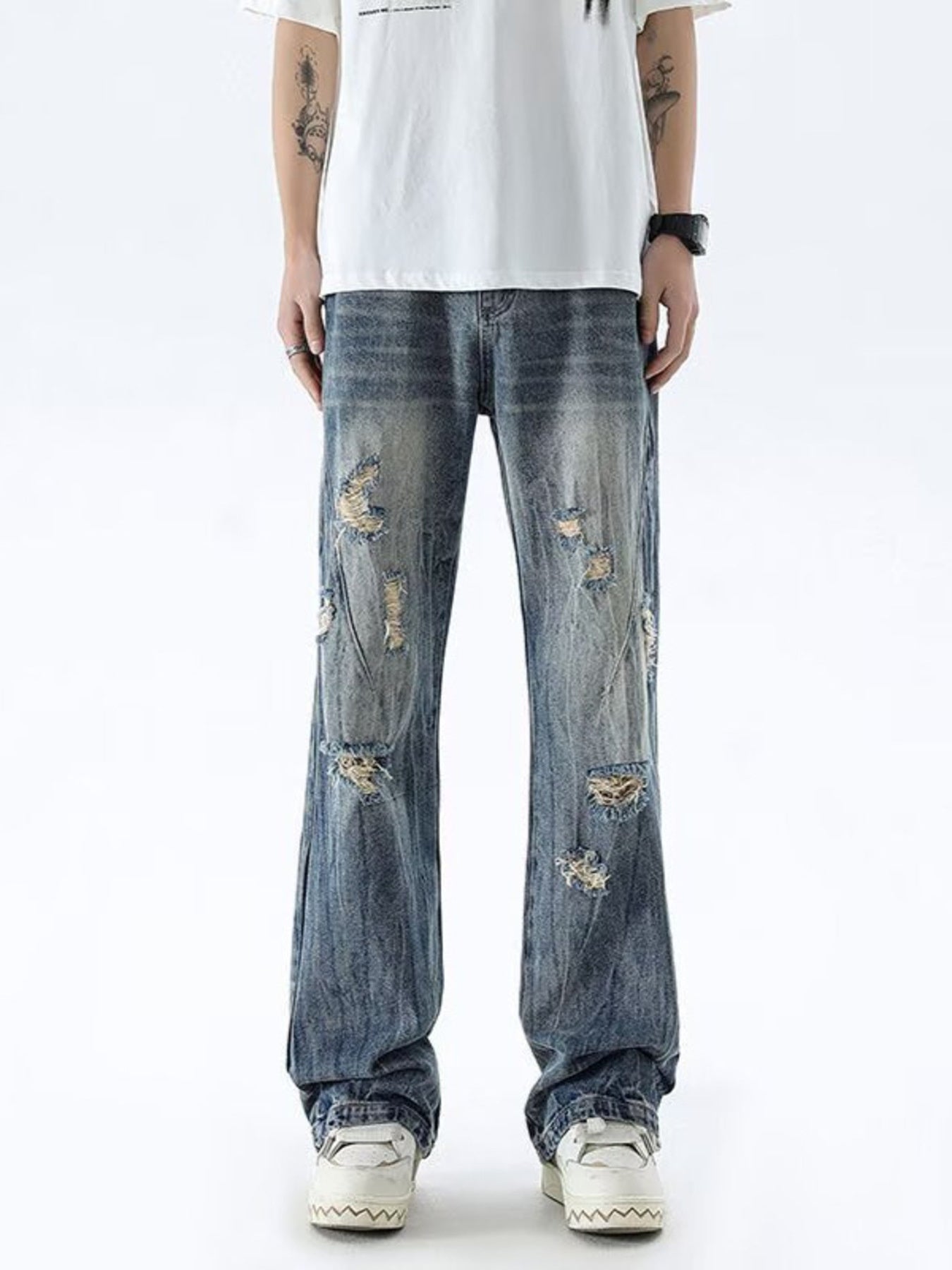Men's Full Size Distressed Wide Leg Jeans Plus Size