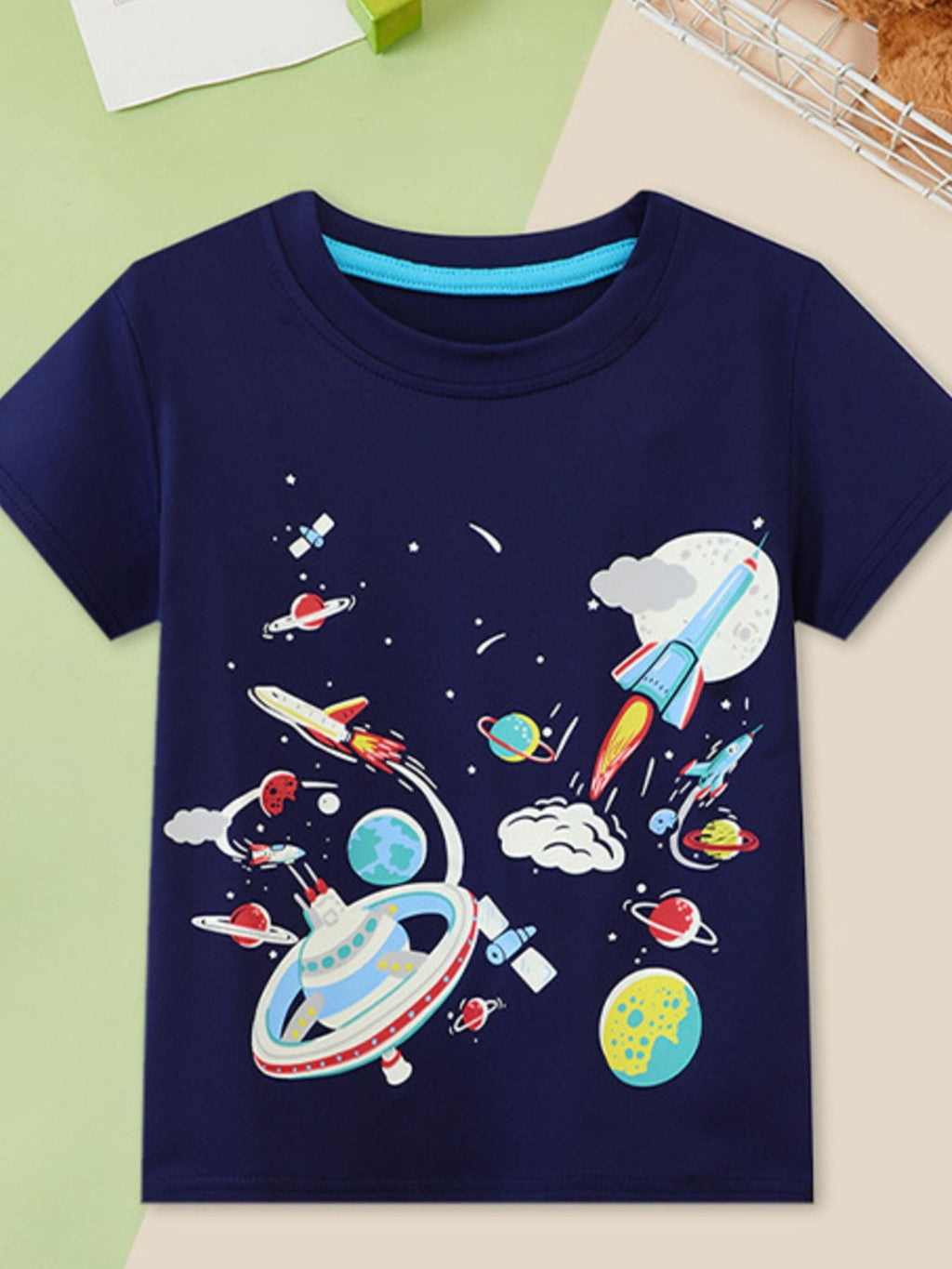 Children's Space Adventure Graphic Round Neck T-Shirt