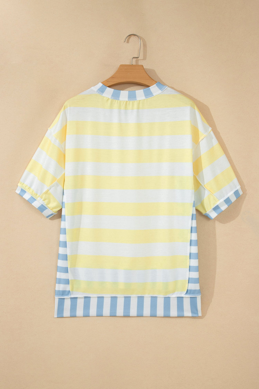 Yellow Stripe Exposed Seam Contrast Patchwork Oversized Top