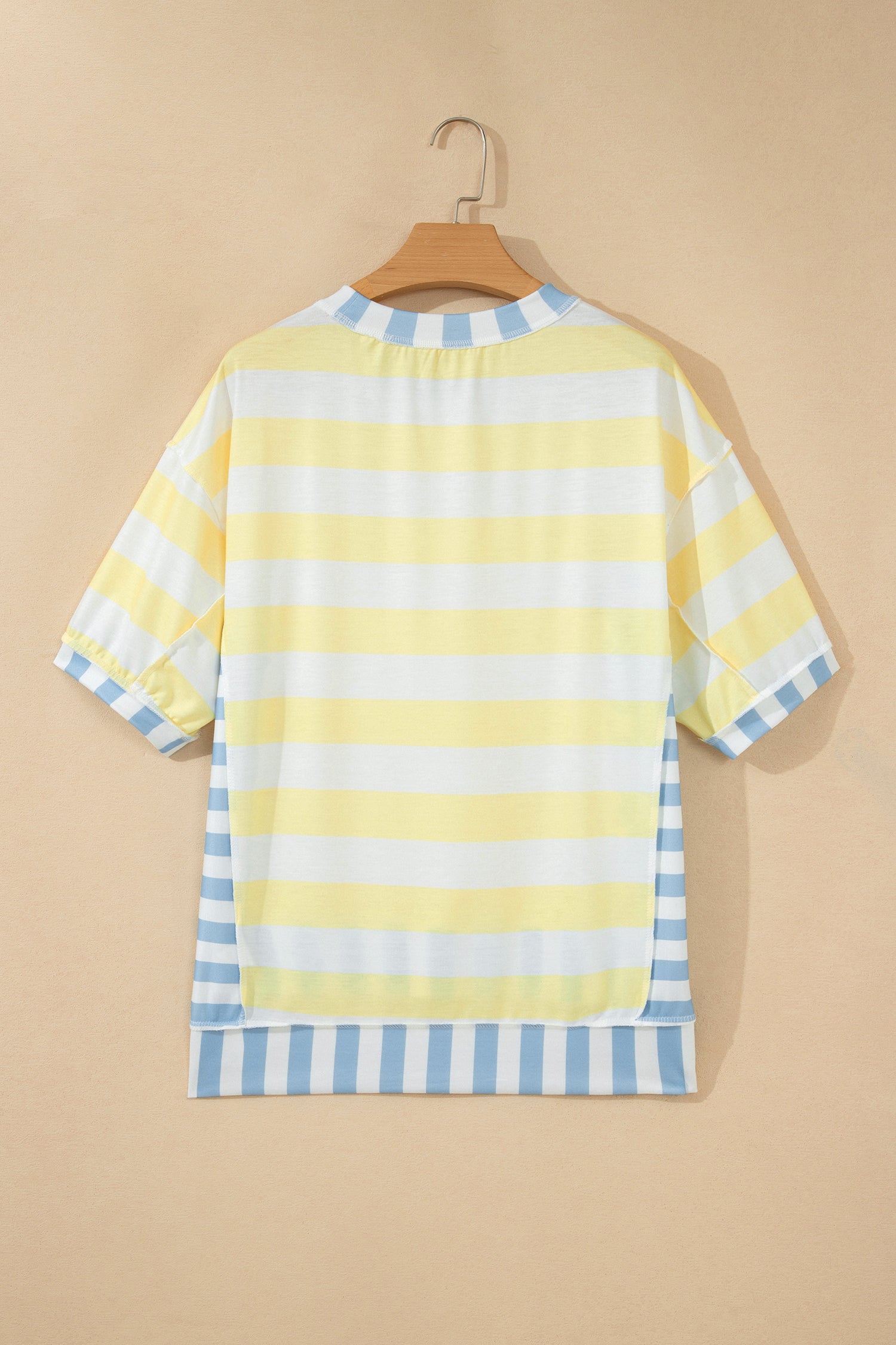 Yellow Stripe Exposed Seam Contrast Patchwork Oversized Top