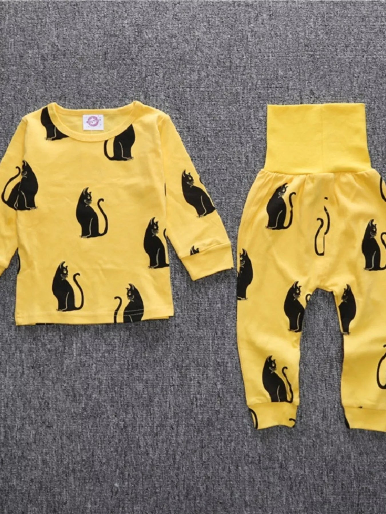 Children's Cute Cat Print Long Sleeve Top and Pants Set