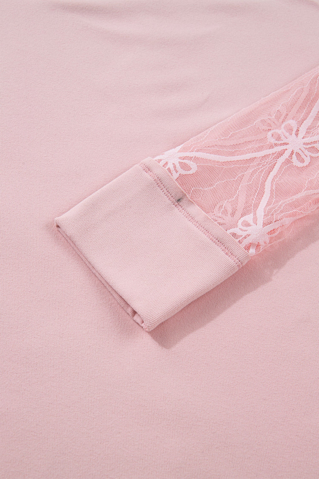 Light Pink Solid Color Bow Textured Patchwork Long Sleeve Tee