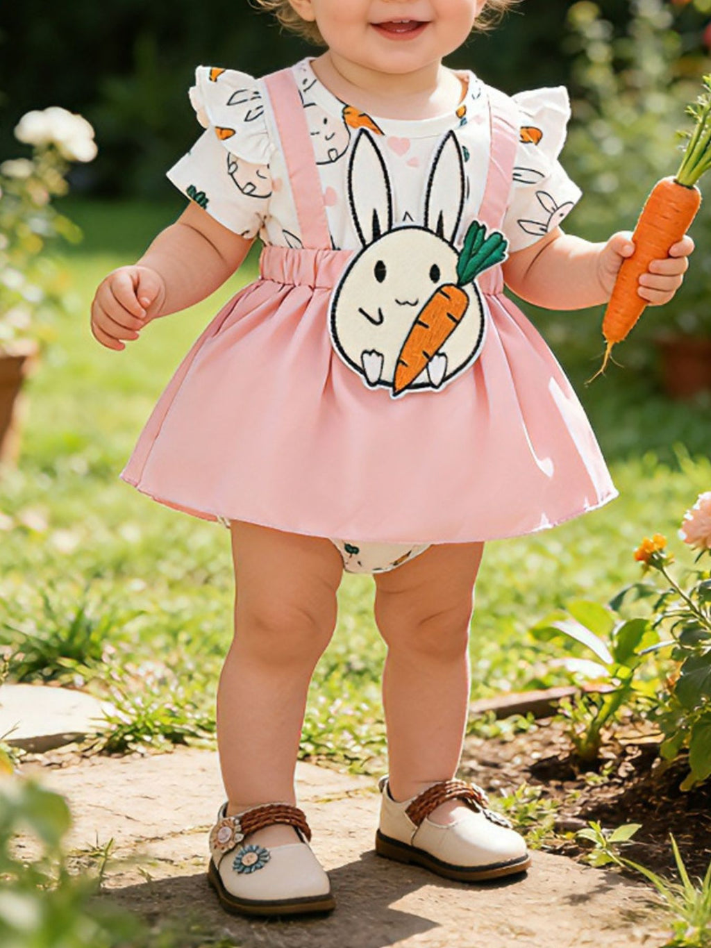 Children's Bunny Applique Short Sleeve Dress