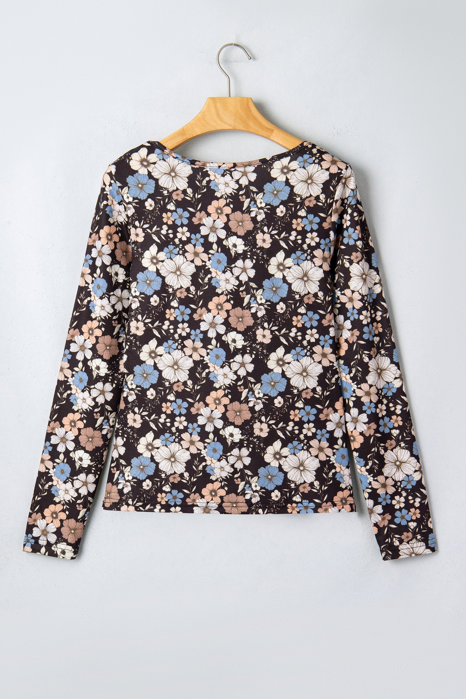 Black Floral Print Slim Long Sleeve T Shirt