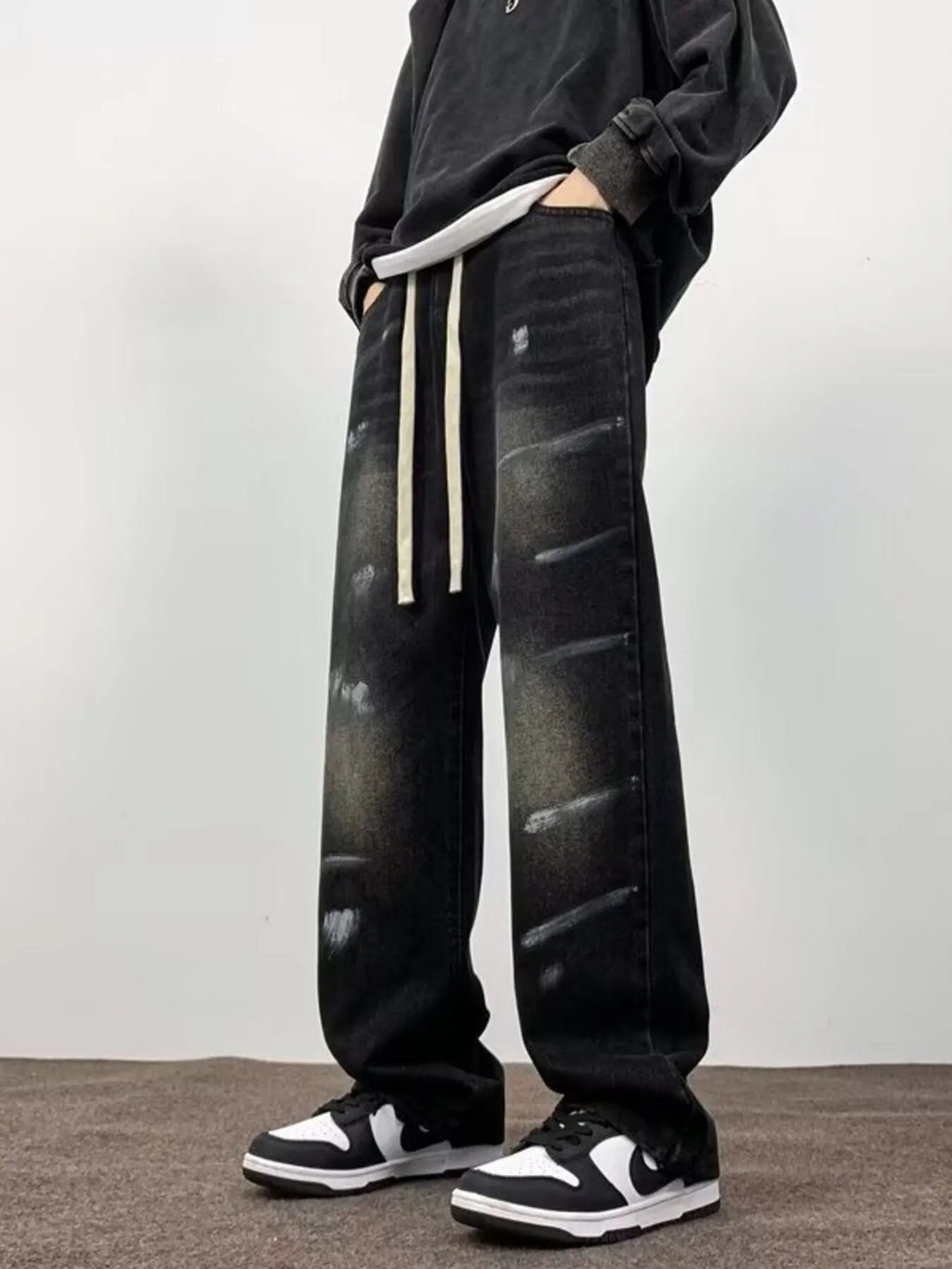 Men's Full Size Wash Wide-Leg Jeans Plus Size