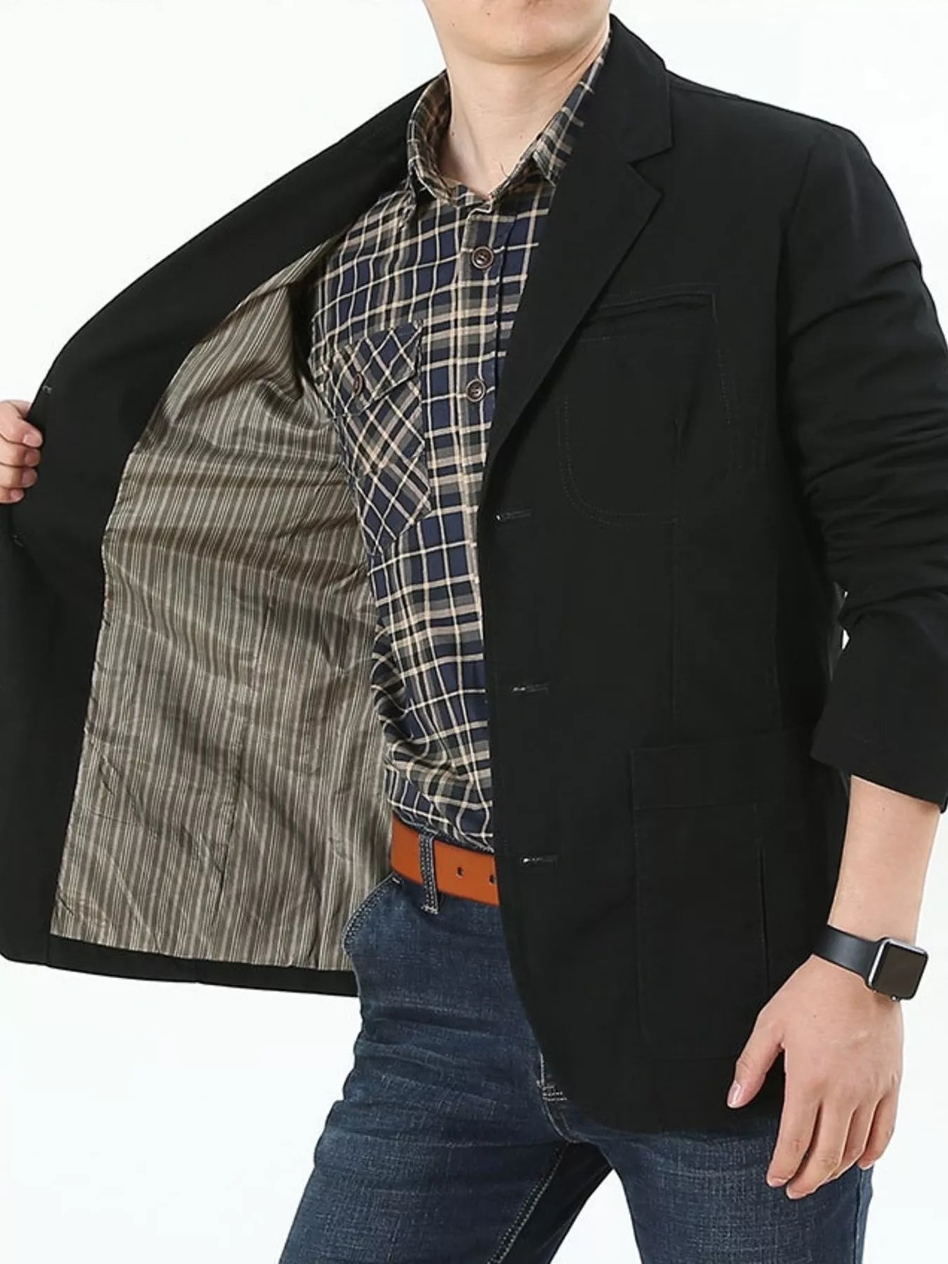 Men's Plus Size Button Up Lapel Collar Blazer