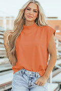 Orange Solid Color High Neck Cap Sleeve Loose Top