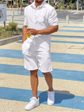 Men's Plus Size Button Up Shirt and Shorts Set